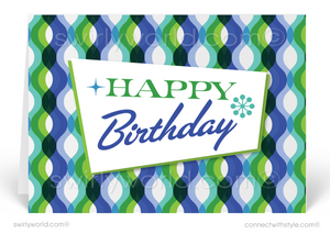 Sixties Retro Mod Mid-Century Modern Waves Happy Birthday Greeting Cards