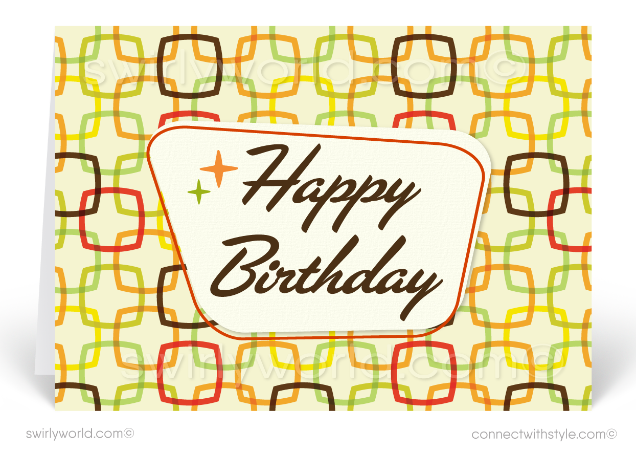 Retro Mod Mid-Century Modern links Happy Birthday Greeting Cards