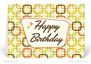 Retro Mod Mid-Century Modern links Happy Birthday Greeting Cards