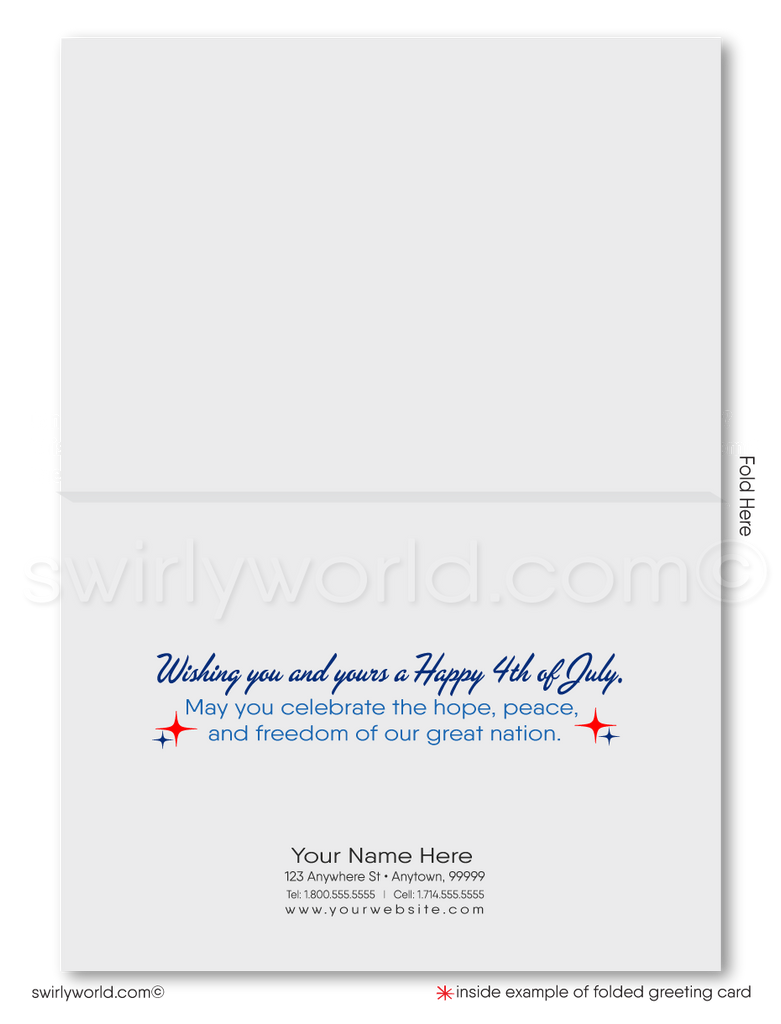 Retro modern Patriotic American red, white, and blue fireworks starbursts celebrating Independence Day; happy 4th of July greeting cards.