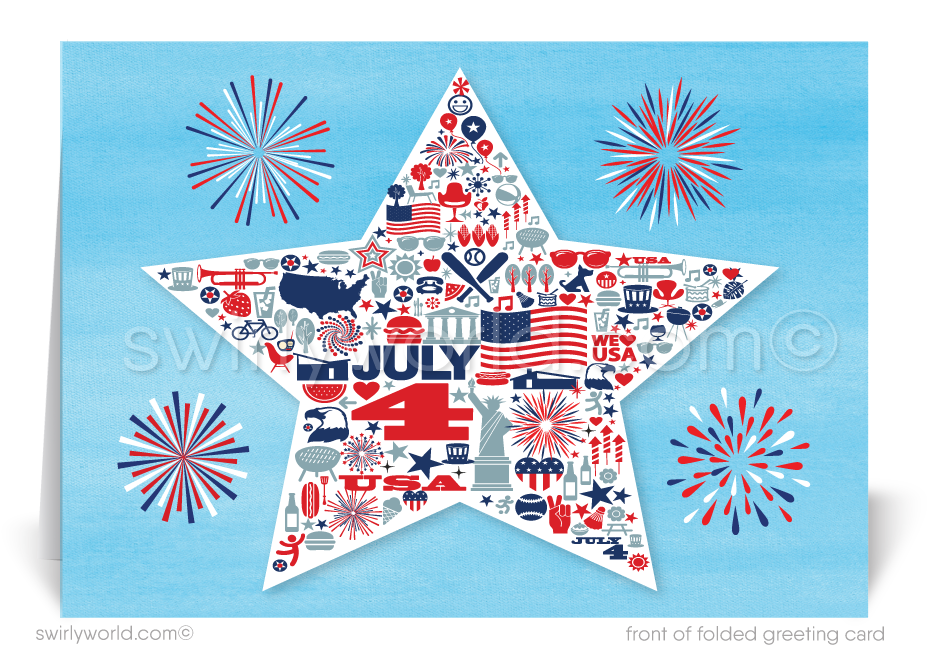 Retro Modern Patriotic American Star Mid-Century Happy 4th of July Greeting Cards