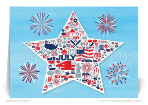 Retro Modern Patriotic American Star Mid-Century Happy 4th of July Greeting Cards