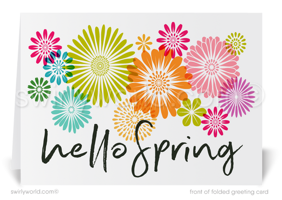 Beautiful springtime watercolor floral botanical flowers happy Easter Spring greeting cards for business professional marketing.