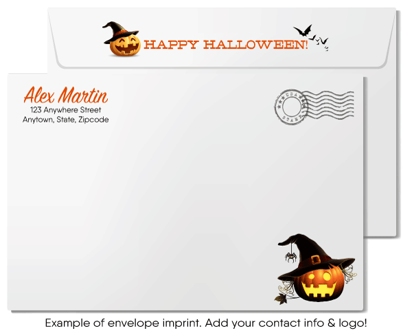 Happy Halloween Business Greeting Cards - Classic Spooky Scene with Customizable Envelopes