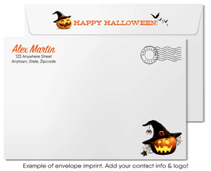 Happy Halloween Business Greeting Cards - Classic Spooky Scene with Customizable Envelopes