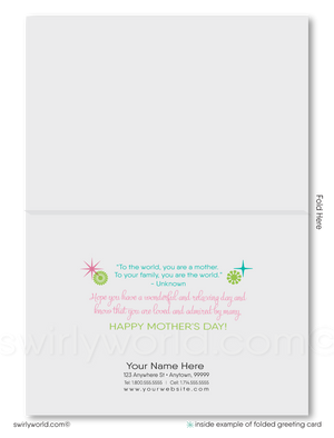Retro Chic Floral and Starburst Happy Mother’s Day Cards with Elegant Calligraphy