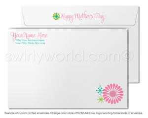 Retro Chic Floral and Starburst Happy Mother’s Day Cards with Elegant Calligraphy