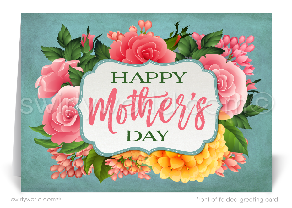 Enhance your Mother’s Day messages with our beautiful vintage-style cards, ideal for both businesses and individuals aiming to show gratitude to valued clients and friends. Each card features an elegant vintage vignette frame highlighted by spring watercolor roses and flowers in warm, inviting tones, creating an atmosphere of warmth and celebration.
