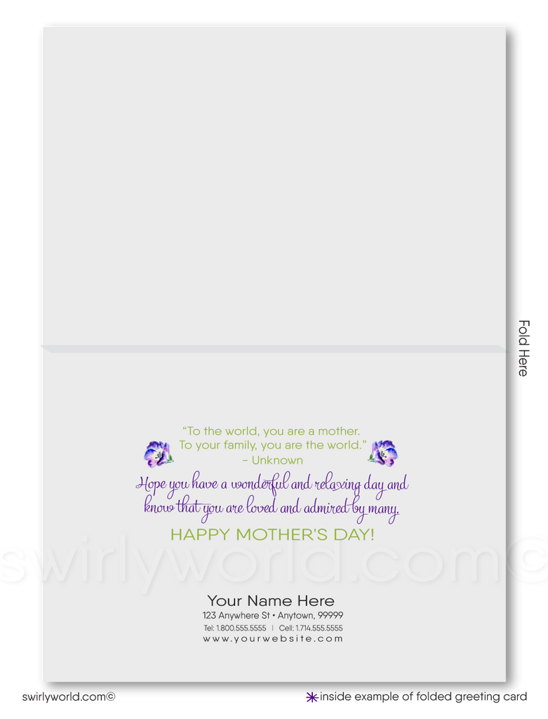 Vintage Style Shabby Chic Violet Floral Happy Mother’s Day Cards with Elegant Calligraphy