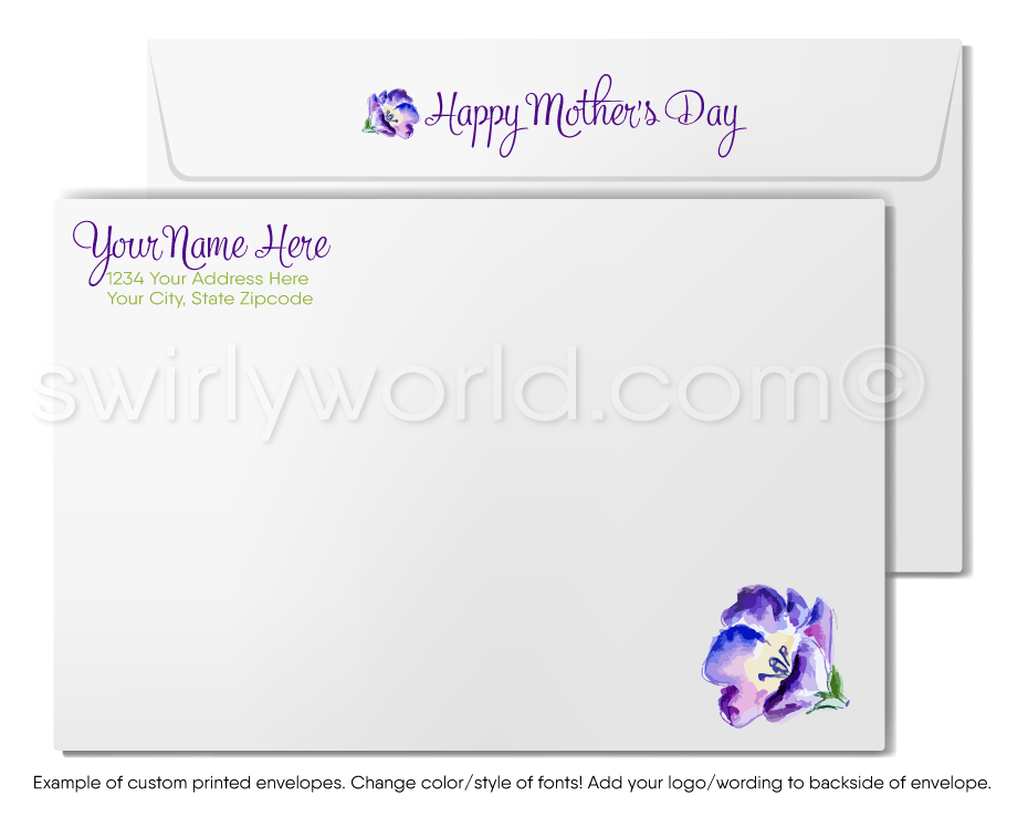 Vintage Style Shabby Chic Violet Floral Happy Mother’s Day Cards with Elegant Calligraphy