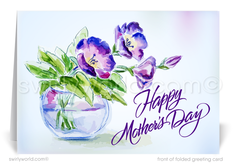Vintage Purple Watercolor Business Mother's Day Cards for Customers