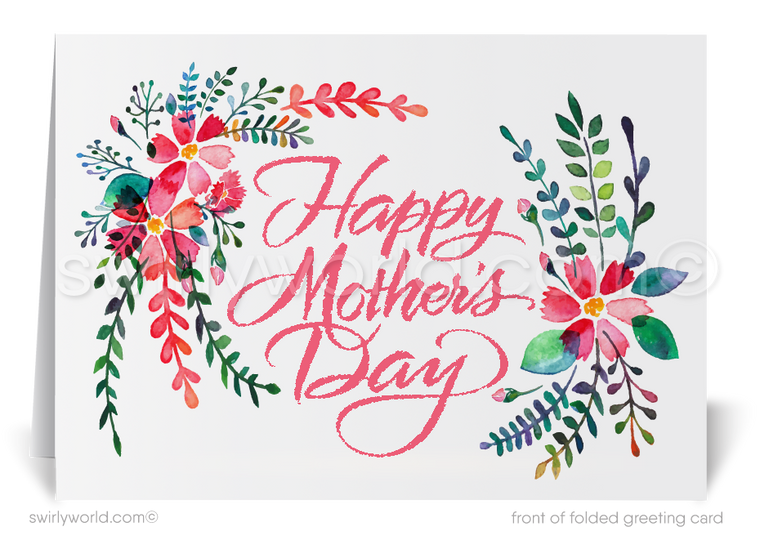 Floral Watercolor Business Happy Mother's Day Cards for Customers.