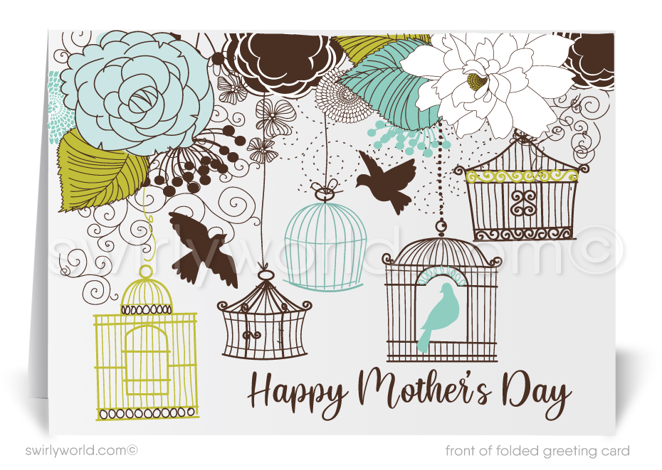 Showcase your gratitude with Swirly World's vintage-style Mother’s Day cards, featuring shabby chic birdcages and floral designs. Personalize elegant calligraphy for a deep impact. Choose from modern flatcards or classic folded cards to strengthen your meaningful relationships with a heartfelt touch.