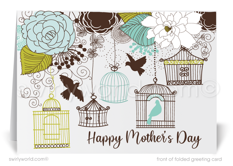 Showcase your gratitude with Swirly World's vintage-style Mother’s Day cards, featuring shabby chic birdcages and floral designs. Personalize elegant calligraphy for a deep impact. Choose from modern flatcards or classic folded cards to strengthen your meaningful relationships with a heartfelt touch.