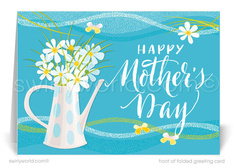 Boost your Mother's Day wishes with Swirly World's vintage blue cards, adorned with fresh daisies and elegant calligraphy. Perfect for personal and business use, these customizable cards express deep appreciation. Choose from modern flatcards or traditional folded cards to make your message memorable.