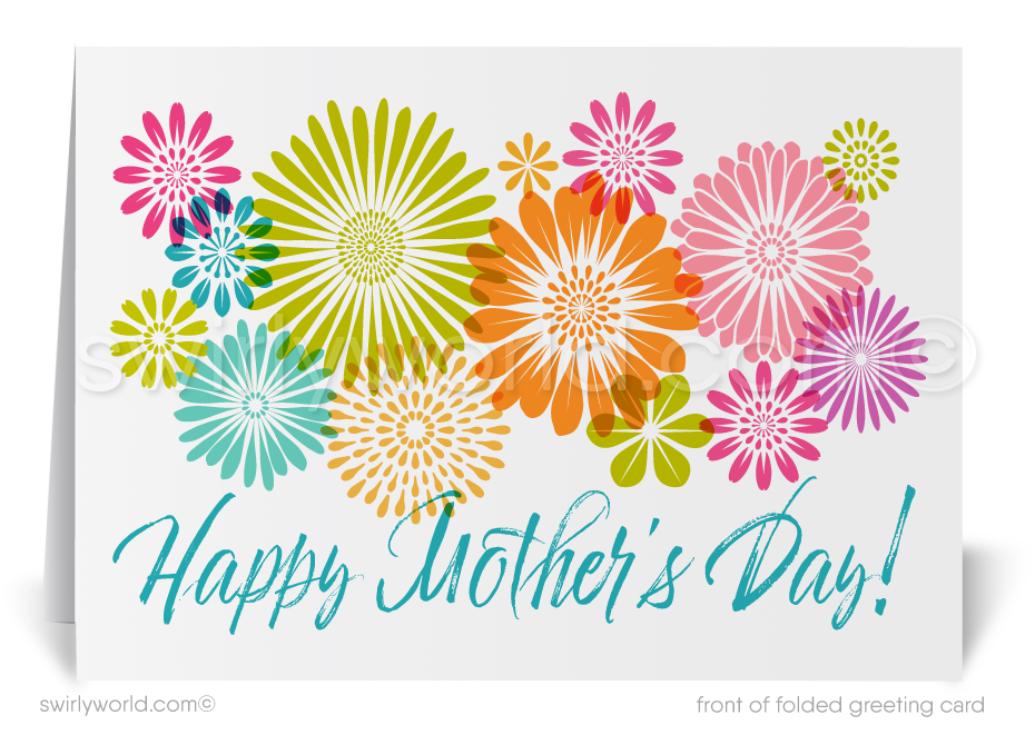 Send heartfelt Mother’s Day wishes with Swirly World's vintage-style floral cards in vibrant spring colors, ideal for clients and friends. Customize elegant calligraphy to make your message unique. Choose from sleek flatcards or traditional folded cards to deepen meaningful relationships with a personal touch.