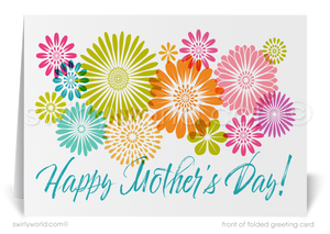 Send heartfelt Mother’s Day wishes with Swirly World's vintage-style floral cards in vibrant spring colors, ideal for clients and friends. Customize elegant calligraphy to make your message unique. Choose from sleek flatcards or traditional folded cards to deepen meaningful relationships with a personal touch.