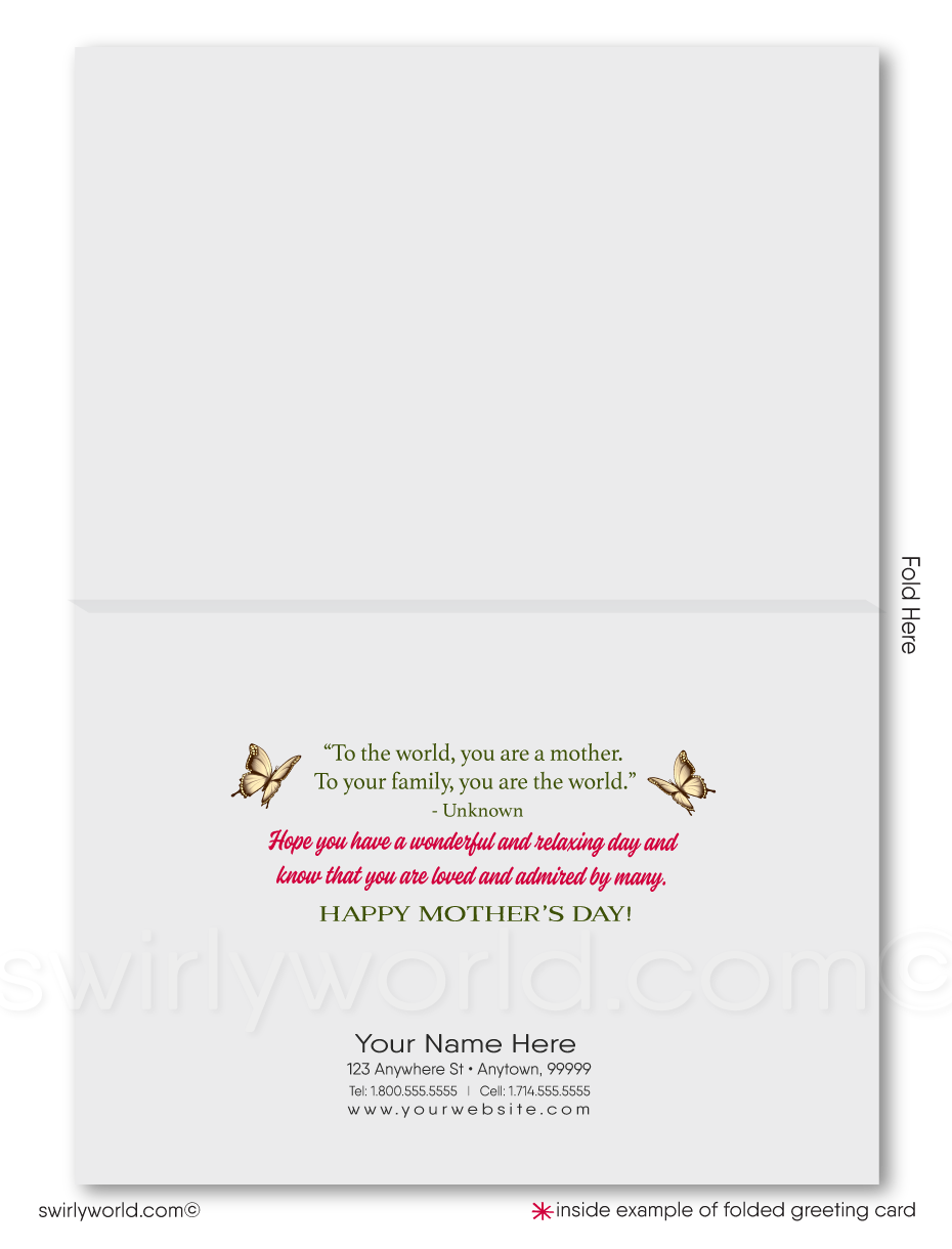 Express heartfelt gratitude with Swirly World vintage-style Mother’s Day cards featuring shabby chic banners and watercolor pink roses. Customize elegant calligraphy to make a memorable impact. Choose from sleek flatcards or traditional folded cards to enhance your thoughtful and enduring relationships.