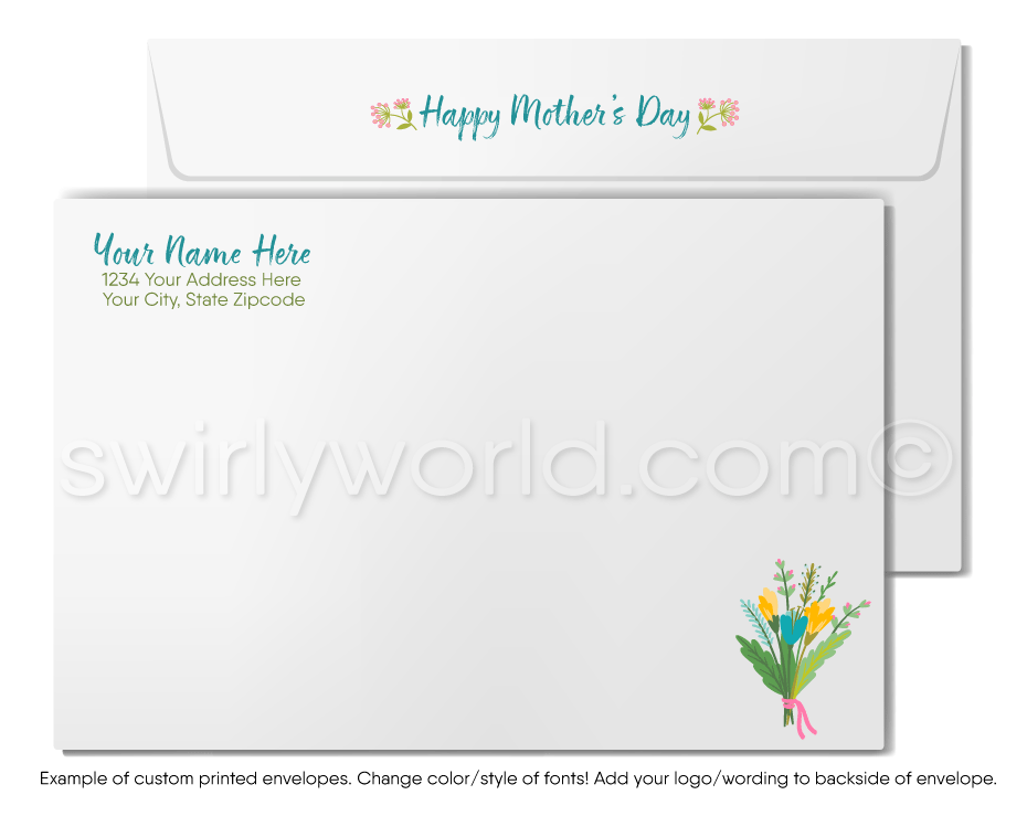 Elegant Vintage Watercolor Mother's Day Cards - Customizable for Business & Personal Use