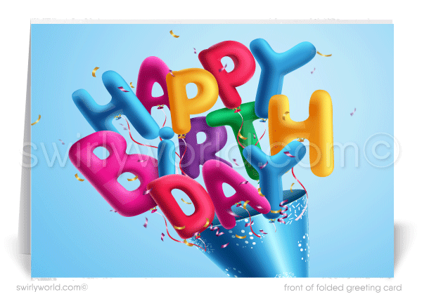 Celebrate your clients' special day with our exclusive Happy Birthday greeting card. Unique designs not found elsewhere, available as folded or flat cards. Vibrant, eye-catching colors with customizable wording. Printed on thick card stock with matching blank white envelopes. Upgrade to customized envelopes for a professional touch. Expert printing and shipping included.