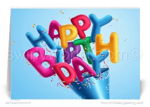 Celebrate your clients' special day with our exclusive Happy Birthday greeting card. Unique designs not found elsewhere, available as folded or flat cards. Vibrant, eye-catching colors with customizable wording. Printed on thick card stock with matching blank white envelopes. Upgrade to customized envelopes for a professional touch. Expert printing and shipping included.