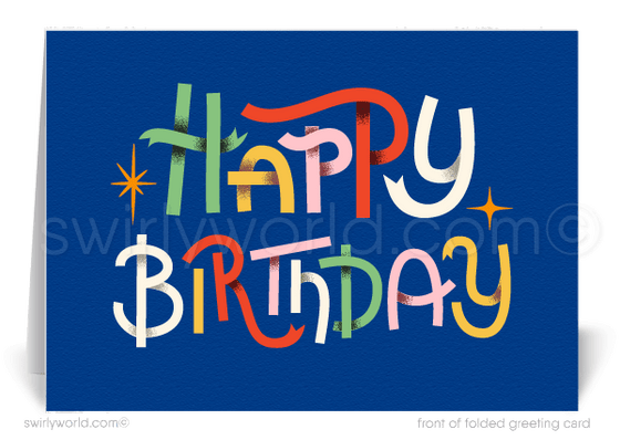 Retro Typography Corporate Business Company Happy Birthday Greeting Cards