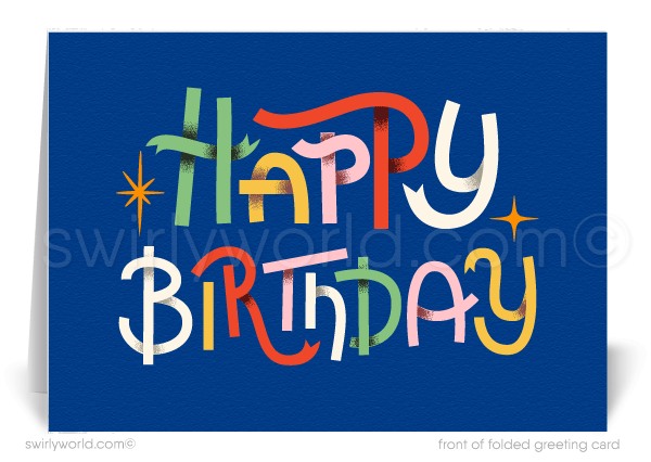 Retro Typography Corporate Business Company Happy Birthday Greeting Cards