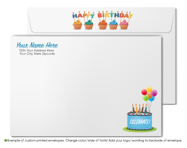 Fun and Colorful Cake Corporate Business Company Happy Birthday Greeting Cards