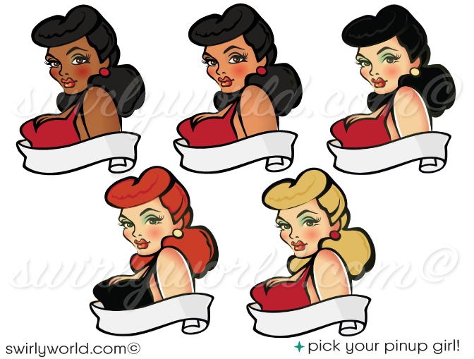 black, brown, blonde, red-head, brunette bombshell pin-up girls rockabilly queens