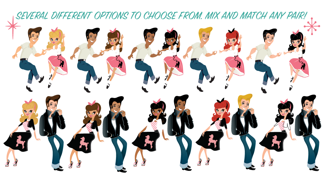 Retro rockabilly vintage Pink Ladies Grease themed pink and aqua blue sock hop 1950s poodle skirt birthday; digital invitation and thank you card download bundle.