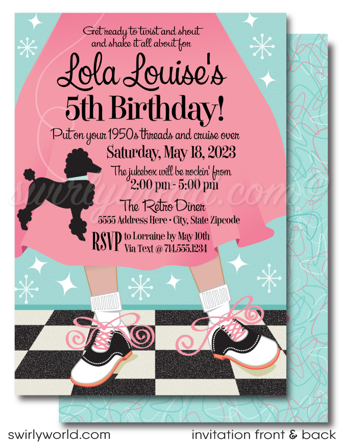 1950s Poodle Skirt Invitations - Swirly World Designs Retro - swirly-world-design 1950s Poodle Skirt Invitations - Swirly World Designs Retro - swirly-world-design