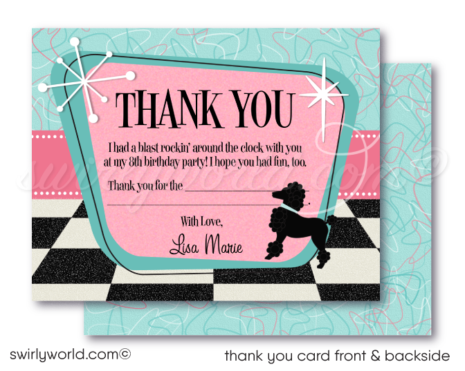 Retro Rockabilly 1950s Birthday Party Invitation Set - Poodle Skirt Sock Hop