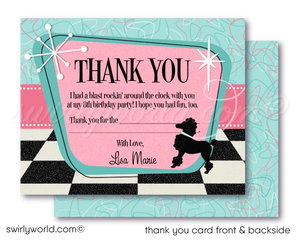 Retro Rockabilly 1950s Birthday Party Invitation Set - Poodle Skirt Sock Hop