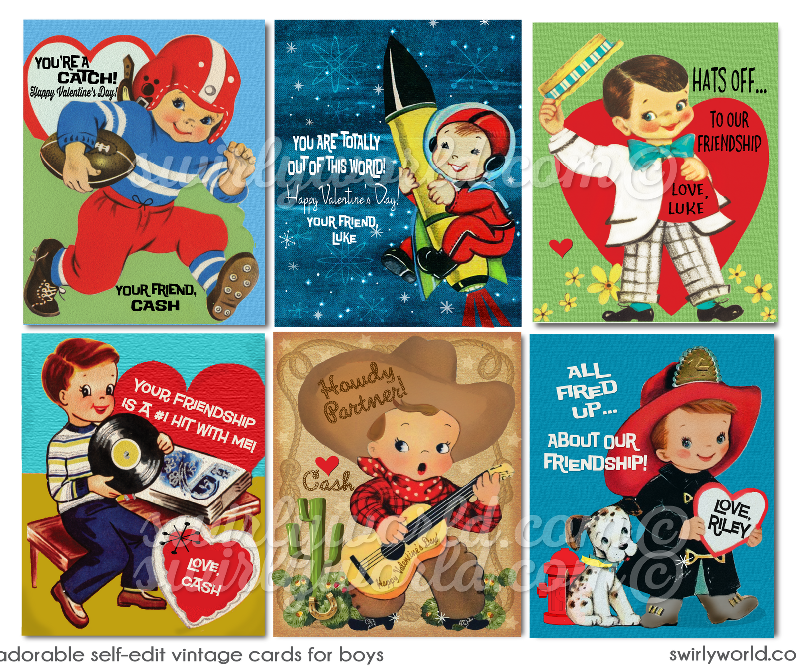 Vintage Mid-Century 1950's Valentine Card Digital Download for Boys