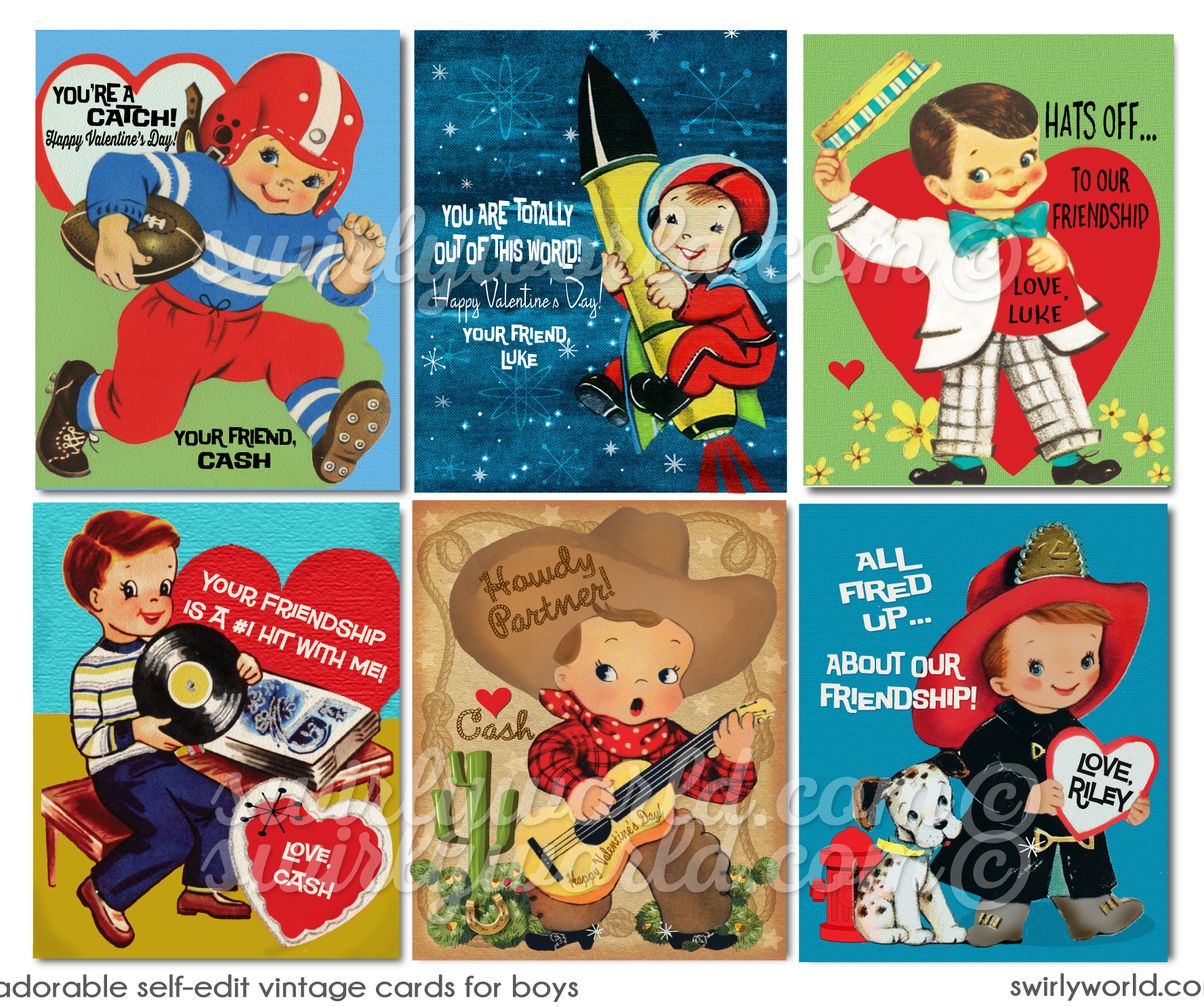 Vintage Mid-Century 1950's Valentine Card Digital Download for Boys