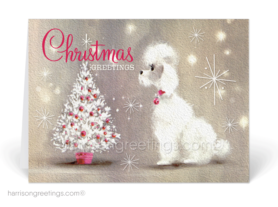 1950's Poodle Vintage Mid-Century Modern Christmas Holiday Cards