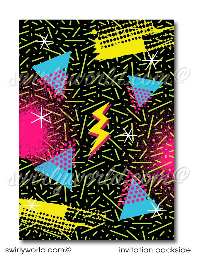 Retro "totally rad" 80s Eighties Gen X 50th birthday party design; 1980s flashback digital invitation, thank you card, and envelope design.Step into 1980s neon-lit nostalgia with our Gen X Eighties Dance Party Invitation Set! 🎉🕺 Featuring neon colors, cool '80s fonts, Rubik's Cubes, and cassette tapes. Includes digital invitations, thank you cards, and envelopes. Personalize with your own photo. Perfect for milestone birthdays and themed events! 