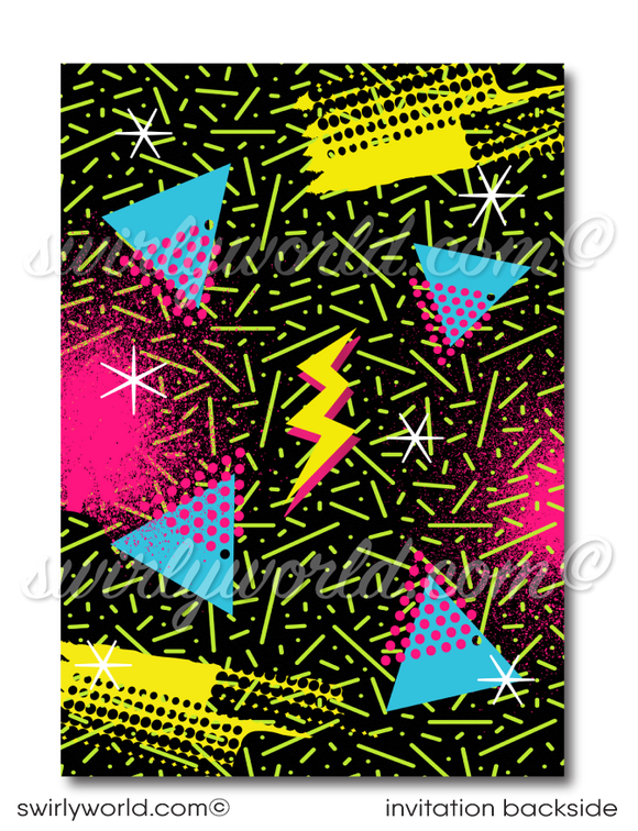 Retro "totally rad" 80s Eighties Gen X 50th birthday party design; 1980s flashback digital invitation, thank you card, and envelope design.