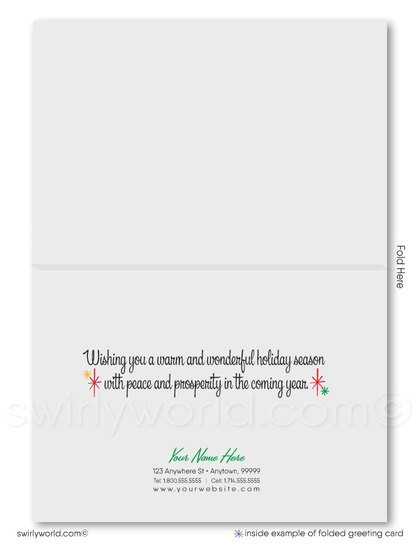 1950's Retro Mid-Century Style Vintage Merry Christmas Starbursts Holiday Greeting Cards