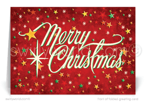 1950's Retro Mid-Century Style Vintage Merry Christmas Starbursts Holiday Greeting Cards