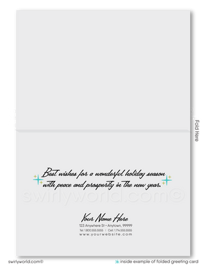 Customizable Retro Atomic Ranch Christmas Card with Mid-Century Living Room and Iconic MCM Decor