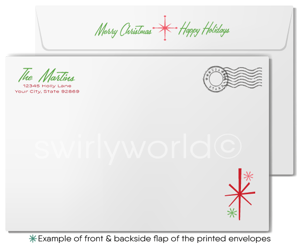 Retro Mid-Century Modern Style Atomic Starbursts Ornaments Christmas Holiday Cards
