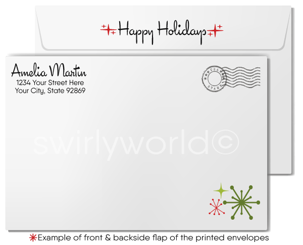 Customizable Atomic Mid-Century Christmas Holiday Card with 1950s Retro Holiday Charm