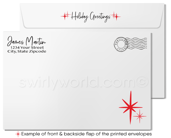 Contemporary Red Retro Modern Thank You Holiday Christmas Cards for Customers
