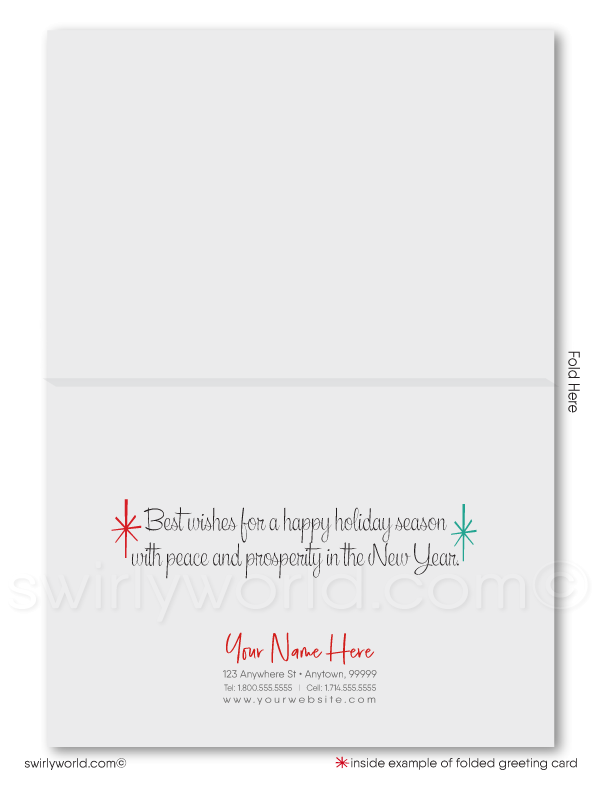 Retro Modern Whimsical Snowflakes and Starbursts Christmas Holiday Cards for Business