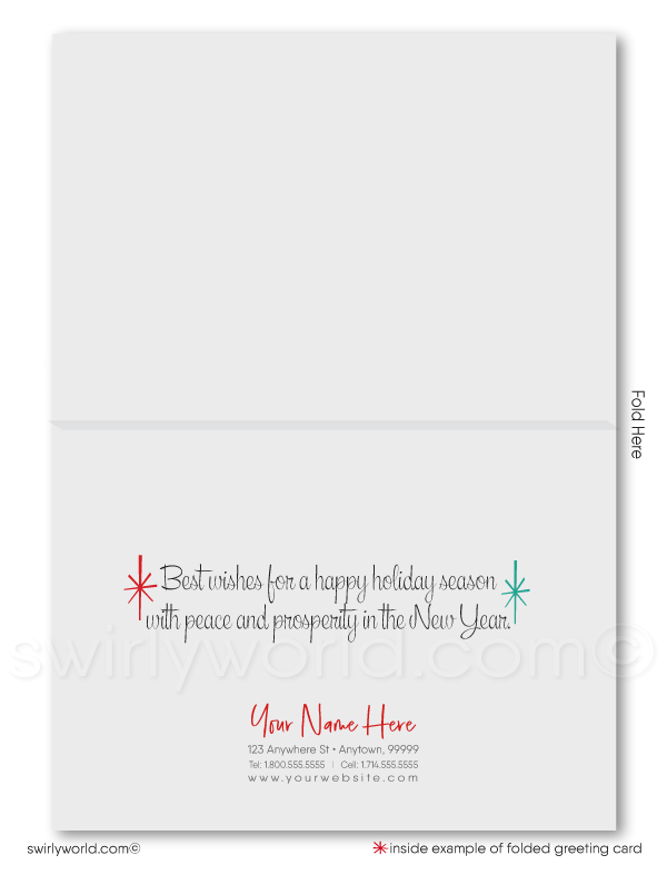 Retro Modern Whimsical Snowflakes and Starbursts Christmas Holiday Cards for Business.