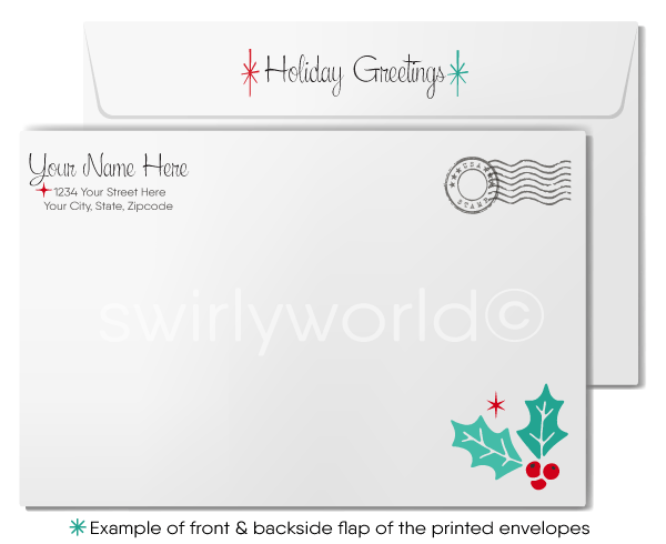 Retro Modern Whimsical Snowflakes and Starbursts Christmas Holiday Cards for Business