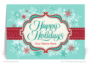 Retro Modern Whimsical Snowflakes and Starbursts Christmas Holiday Cards for Business.