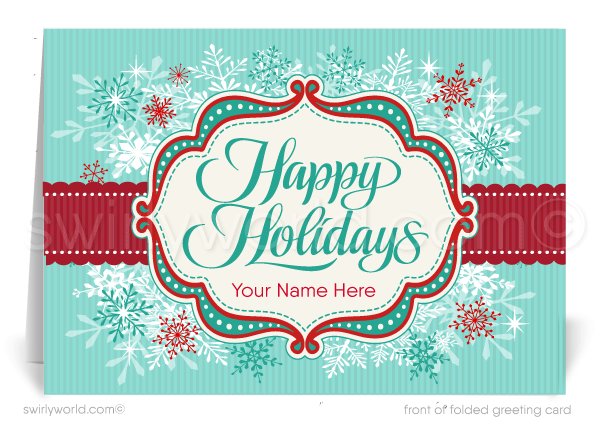 Retro Modern Whimsical Snowflakes and Starbursts Christmas Holiday Cards for Business.