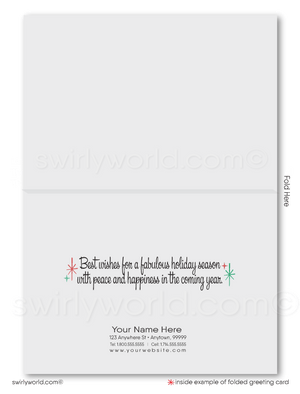 Vintage 1950s Christmas Card with Atomic Boomerangs and Retro Mid-Mod Starbursts